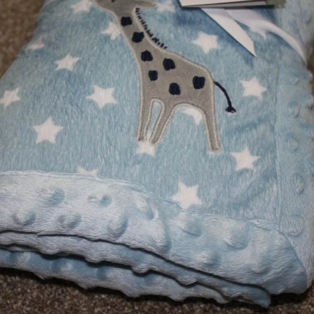 Carter's Child of Mine Blue Giraffe Minky Dot Star Baby Blanket Infant Boys NWT - Picture 3 of 5